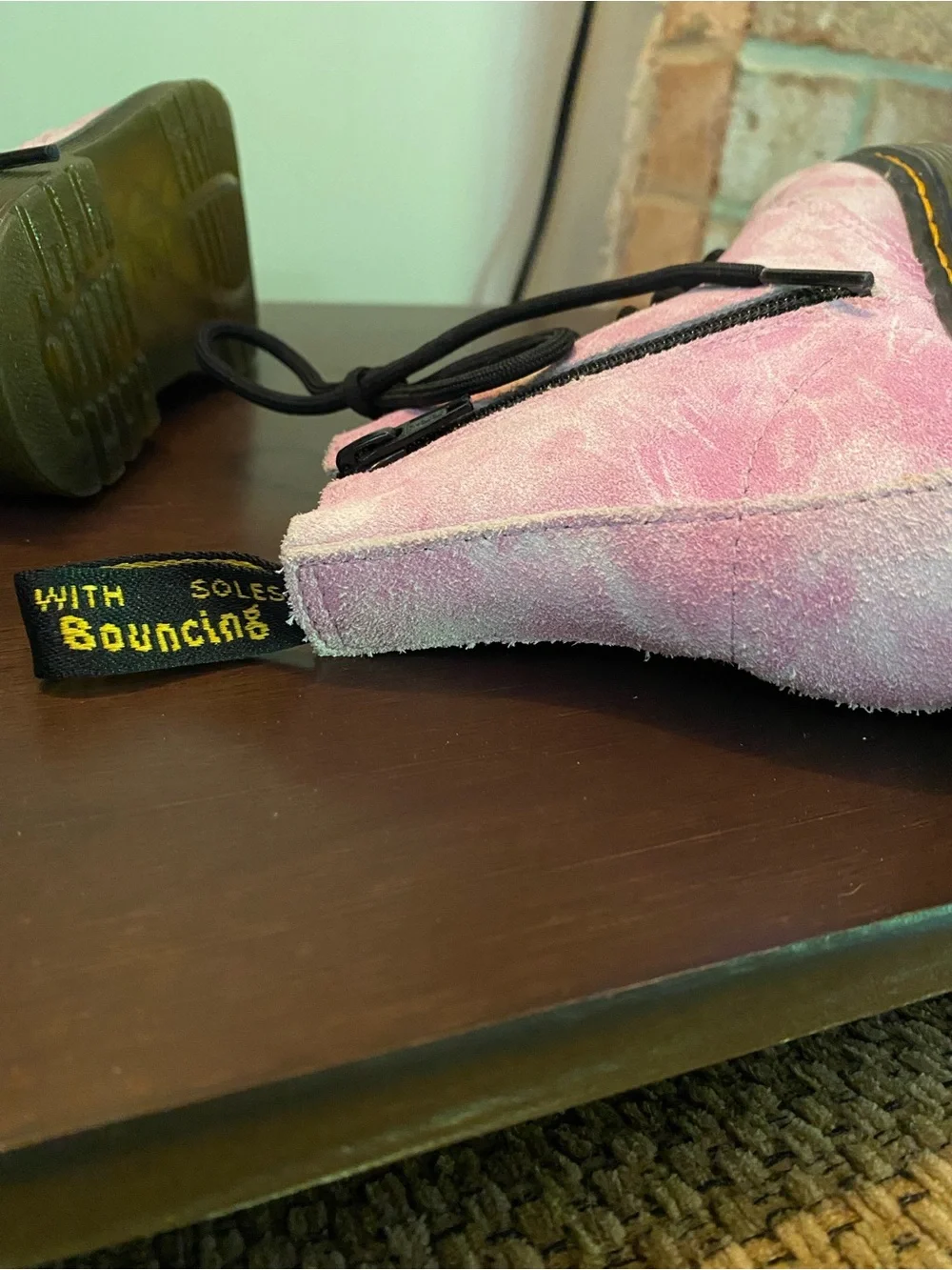 Dr. Martens Pink Suede Kids Lace-Up Boots with Black Laces